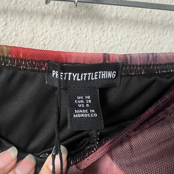 NWT PrettyLittleThing Orange Abstract Print Bandeau Bodycon Dress Size 6 - Picture 4 of 6